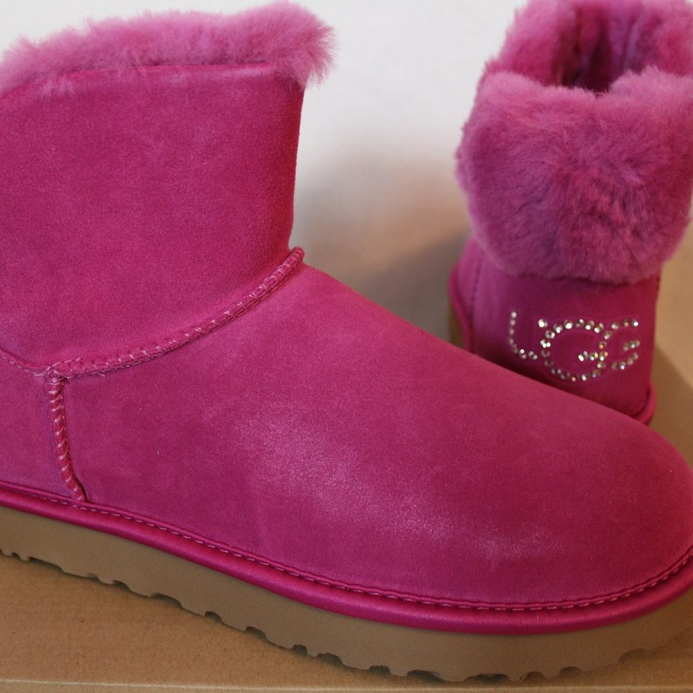 UGG MINI BLING SWAROVSKI CRYSTAL SUEDE BOOTS PINK
